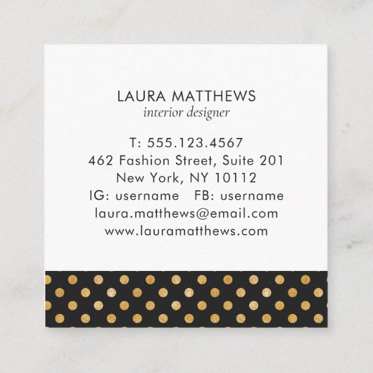 トレンディーモダン金ゴールドブラックドットデザインプロフェッショナル スクエア名刺 (裏面)