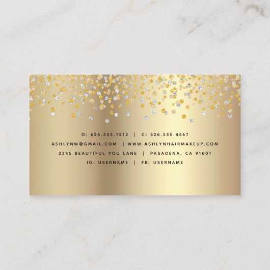 トレンディーモダン金ゴールドヘアーメイクアップアーティスト 名刺 (裏面)