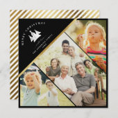 トレンディーモダン金ゴールドメリークリスマスフォトブラック シーズンカード (正面/裏面)