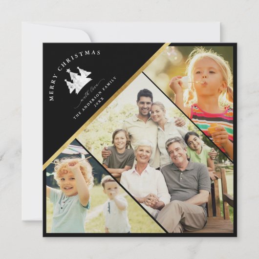 トレンディーモダン金ゴールドメリークリスマスフォトブラック シーズンカード (正面)