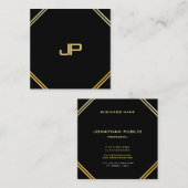 トレンディーモダン金ゴールドモノグラムのエレガントテンプレート スクエア名刺 (正面/裏面)