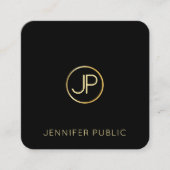 トレンディーモダン金ゴールドモノグラムブラックテンプレートエレガント スクエア名刺 (正面)