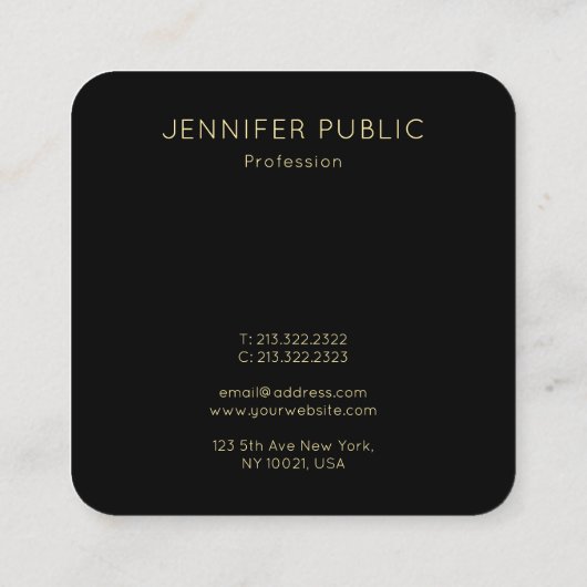 トレンディーモダン金ゴールドモノグラムブラックテンプレートエレガント スクエア名刺 (裏面)