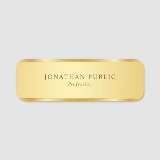 トレンディーモダン金ゴールドルックエレガントテンプレート長方形 名札 (正面)