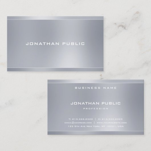 トレンディーモダン銀エレガントテンプレートプロフェッショナル 名刺 (正面/裏面)