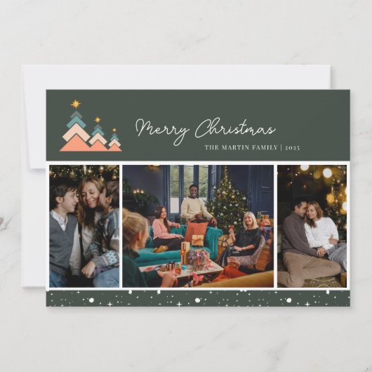 トレンディーモダン雪クリスマスツリー3写真 シーズンカード (正面)