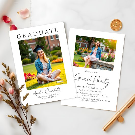 トレンディーモダン2枚写真卒業パーティー 招待状