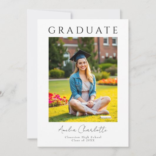 トレンディーモダン2枚写真卒業パーティー 招待状 (正面)