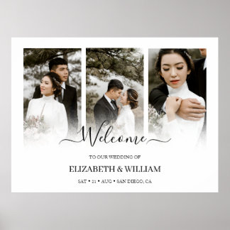 トレンディーモダン3フォトコラージュ結婚のウェルカムサイン ポスター