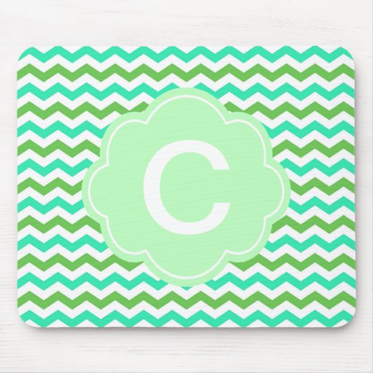 トレンディーモダン、新緑の山形ジグザグ マウスパッド (正面)