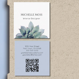 トレンディーモダンQRコード植物緑 スクエア名刺
