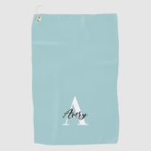トレンディーモノグラムとスクリプト名オーバーレイ ゴルフタオル (正面)