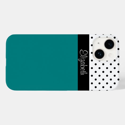 トレンディーモノグラムのティール(緑がかった色)、白黒水玉模様 Case-Mate iPhoneケース (裏面 (横))