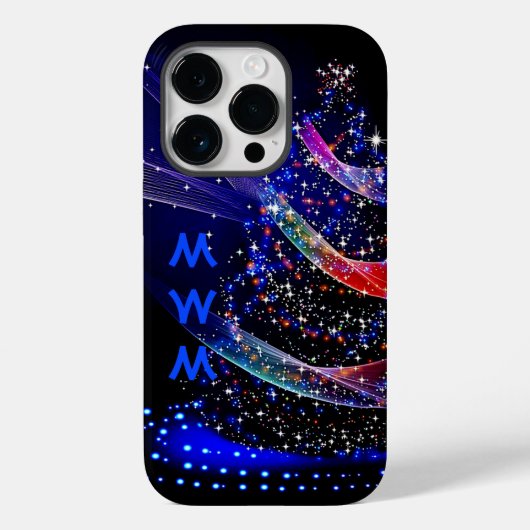 トレンディーモノグラムグリッタークリスマスツリーネイビー Case-Mate iPhoneケース (裏面)