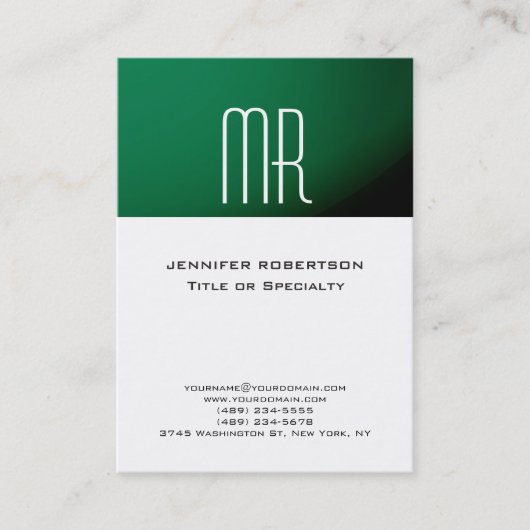 トレンディーモノグラムグリーンストライプホワイトビジネスカード 名刺 (正面)