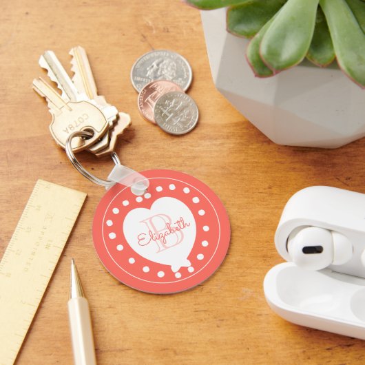 トレンディーモノグラムコーラルホワイトハート キーホルダー (デスク)
