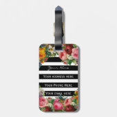 トレンディーモノグラムストライプバラ花金ゴールドグリッター ラゲッジタグ (裏面縦)