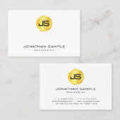 トレンディーモノグラムテンプレート金ゴールドルックホワイトモダン 名刺 (正面/裏面)