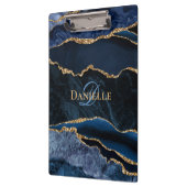 トレンディーモノグラムネイビーブルー金ゴールドアゲート クリップボード (左)