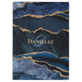 トレンディーモノグラムネイビーブルー金ゴールドアゲート クリップボード (裏面)