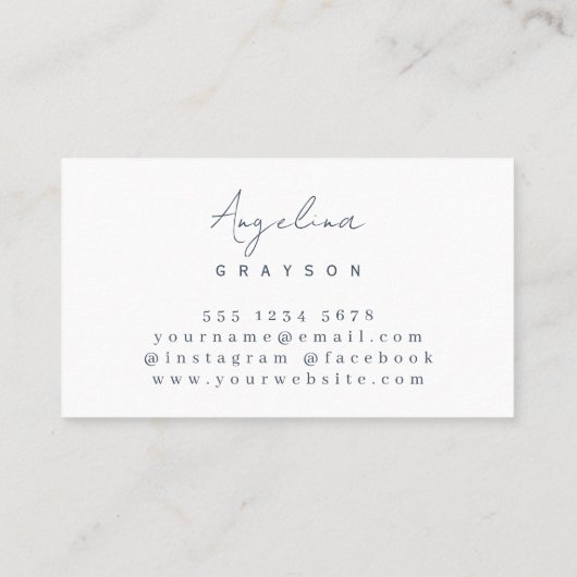 トレンディーモノグラムネイビーブルー |ミニマモダンリスト名 名刺 (裏面)