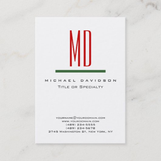 トレンディーモノグラムホワイトレッドグリーンビジネスカード 名刺 (正面)