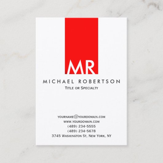 トレンディーモノグラムホワイトレッドストライプクリーン 名刺 (正面)