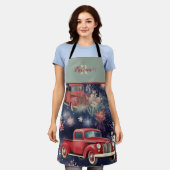 トレンディーモノグラムヴィンテージレッドトラック エプロン (着用した状態)