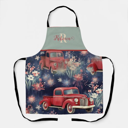 トレンディーモノグラムヴィンテージレッドトラック エプロン (正面)