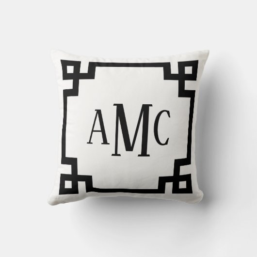 トレンディーモノグラム白黒ギリシャ鍵 クッション (裏面)
