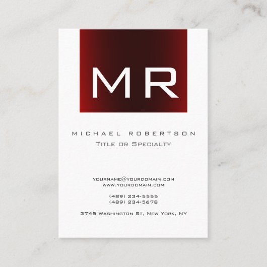 トレンディーモノグラム赤ストライプの白ビジネスカード 名刺 (正面)