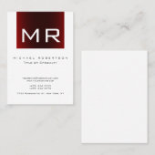 トレンディーモノグラム赤ストライプの白ビジネスカード 名刺 (正面/裏面)