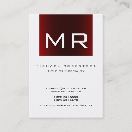 トレンディーモノグラム赤ストライプの白ビジネスカード 名刺 (正面)