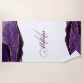 トレンディーモノグラム金ゴールド及び紫アゲート ビーチタオル (正面)