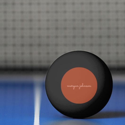 トレンディーモノグラム |燃えたオレンジ+赤面スクリプト名 卓球ボール (ネット)