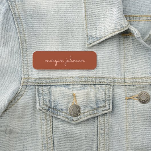 トレンディーモノグラム |燃えたオレンジ+赤面スクリプト名 名札 (インサイチュ)