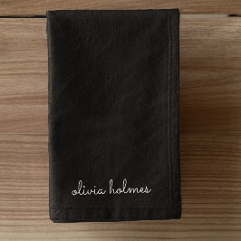 トレンディーモノグラム |黒モダンいスクリプト名 ハンドタオル