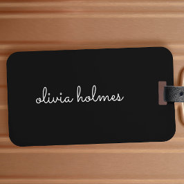 トレンディーモノグラム |黒モダンいスクリプト名 ラゲッジタグ