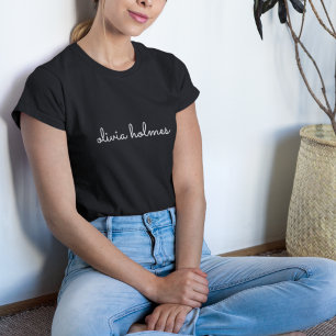 トレンディーモノグラム  黒モダンいスクリプト名 Tシャツ
