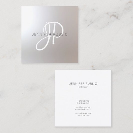 トレンディーモノグラモダンムエレガントデザインテンプレート スクエア名刺 (正面/裏面)