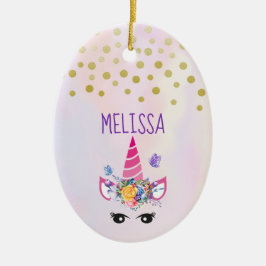トレンディーユニコーンとフローラクラウン&蝶 セラミックオーナメント