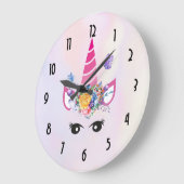 トレンディーユニコーンとフローラクラウン&蝶 ラージ壁時計 (傾斜)