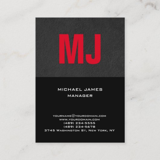 トレンディーユニークグレイ黒赤モノグラム 名刺 (正面)