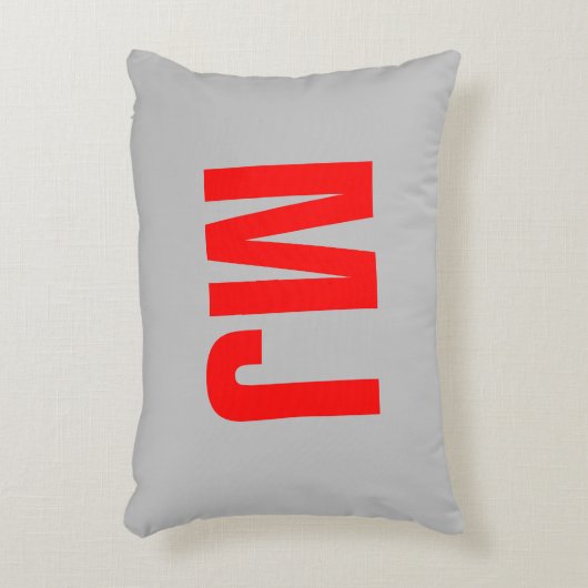 トレンディーユニークグレー赤モノグラはっきりしたム名イニシャル アクセントクッション (正面(垂直))