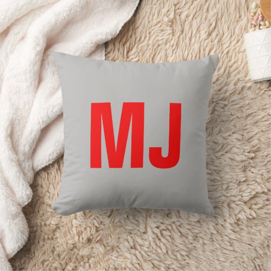 トレンディーユニークグレー赤モノグラはっきりしたム名イニシャル クッション (ブランケット)
