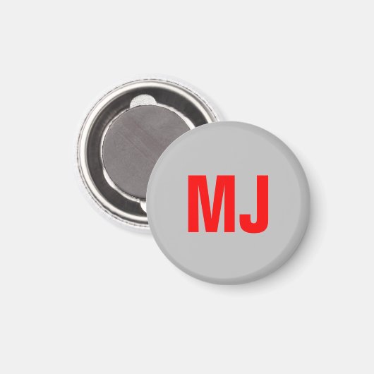 トレンディーユニークグレー赤モノグラはっきりしたム名イニシャル マグネット (正面/裏面)