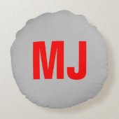 トレンディーユニークグレー赤モノグラはっきりしたム名イニシャル ラウンドクッション (裏面)