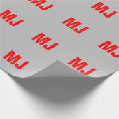 トレンディーユニークグレー赤モノグラはっきりしたム名イニシャル ラッピングペーパー (角)