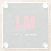 トレンディーユニークグレー赤モノグラムあなたの名前 ガラスコースター (裏面)