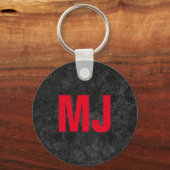 トレンディーユニークグレー赤モノグラム名イニシャル キーホルダー (裏面)